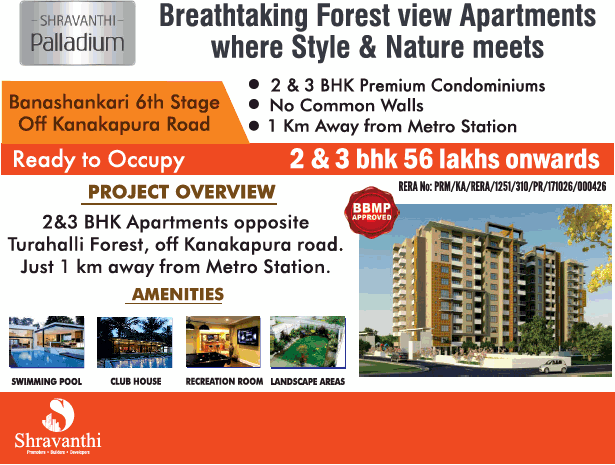 Breathtaking forest view apartments where style and nature meets at Shravanthi Palladium in Bangalore